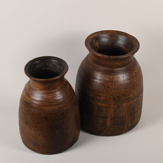 Large Wooden Himachal waxed pot