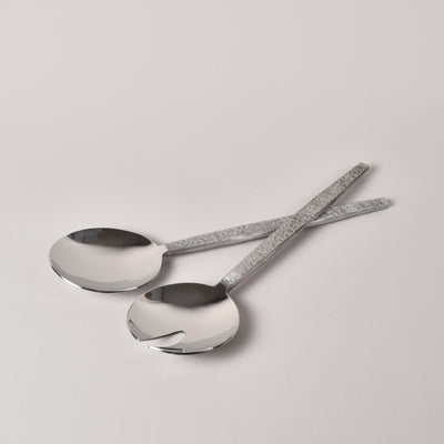 Polished salad server set w/Satin hammered handle