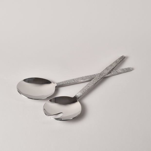Polished salad server set w/Satin hammered handle