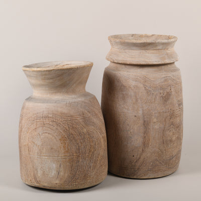 Large Wooden Himachal bleached pot