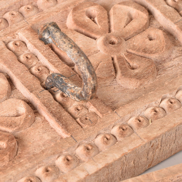 Wooden Hook Board W/Carved Flowers