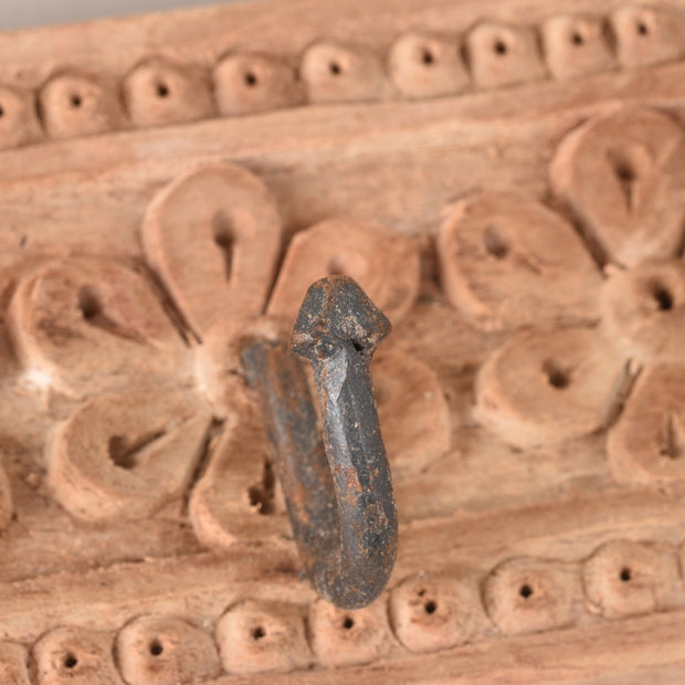 Wooden Hook Board W/Carved Flowers